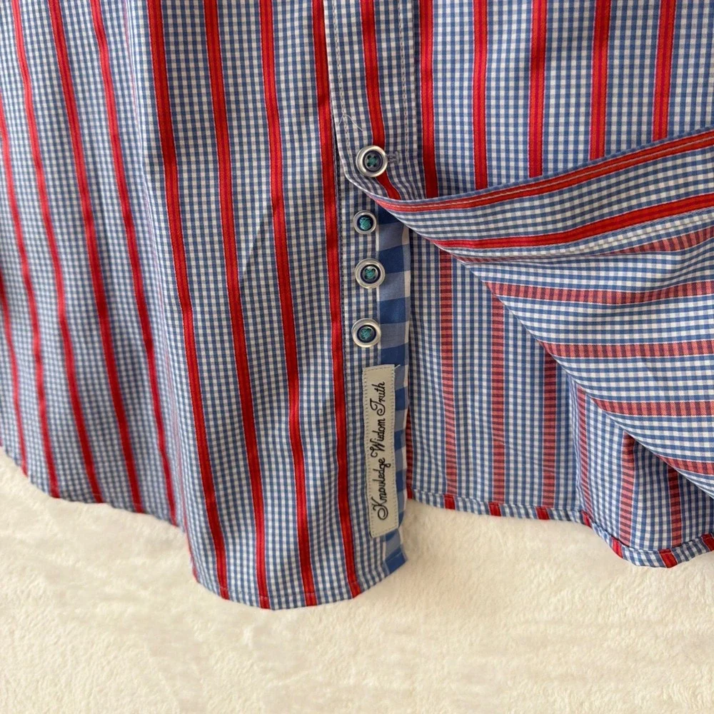 Robert Graham Mens XXL‎ X Collection Red Blue Gingham Striped Button Down Shirt